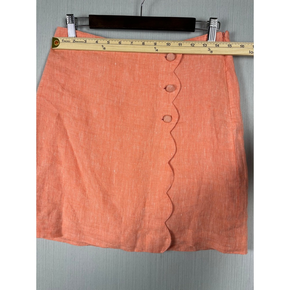Talbots Linen Skirt Sz 2 Coral Scalloped Button Front Mini Preppy Summer - Picture 7 of 8